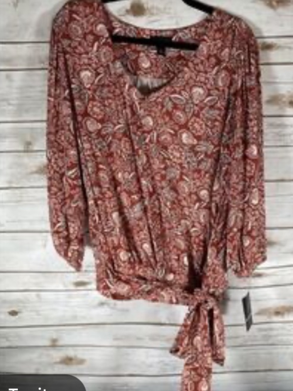 Boho Floral V Neck Front Tie Blouse 2x NWT